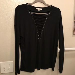 Lace up v neck top